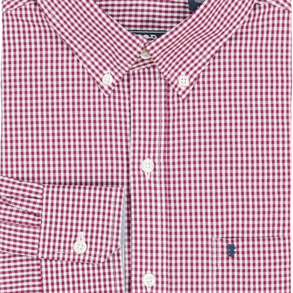 Izod red and white checked Men’s casual button up long sleeve shirt size Medium - Picture 4 of 7